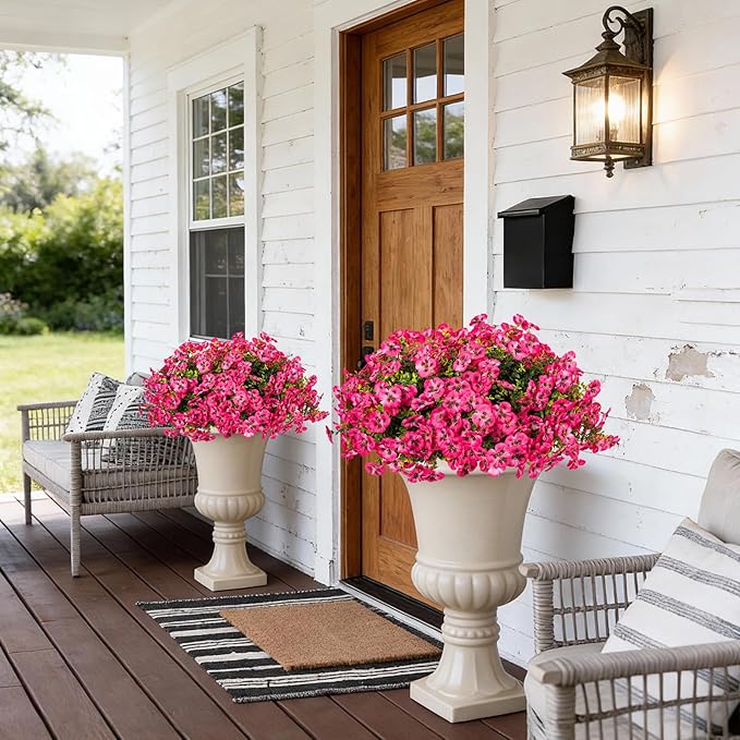 24 Pcs Artificial Fake Pansy Flowers for Outdoor,Faux Silk Plants Flowers UV Resistant Pansies Spring Flowers for Planter Front Door Porch Yard Patio Garden Window Box Home Decor(Dark Pink)