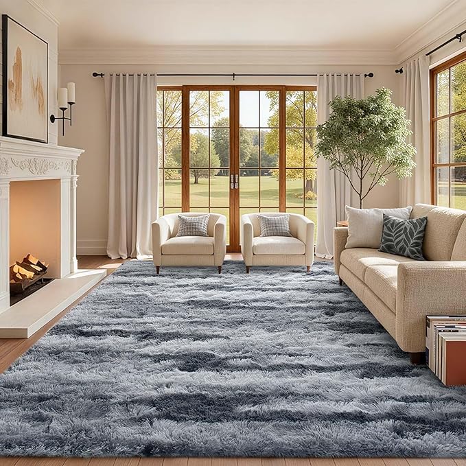 9x12 Ft Extra Large Shag Rugs for Living Room, Ultra Soft Fluffy Furry Area Rugs for Bedroom Indoor Floor, Aesthetic Carpet for Kids Home Decor (Grey)