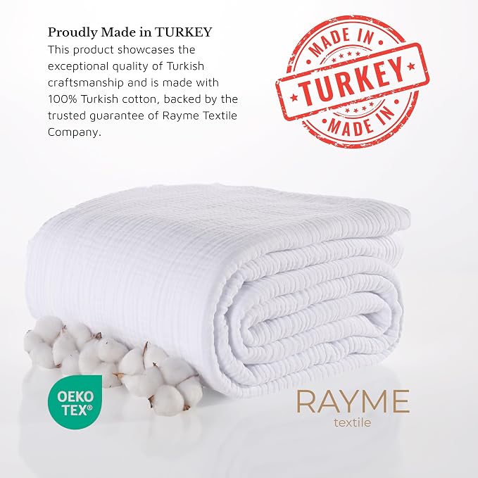 Muslin Blanket - Pure 100% Turkish Cotton Airy Soft Light Versatile Gauze Throw Blanket for Bed, Couch, Sofa (White, Throw Size (50" x 66" inch))