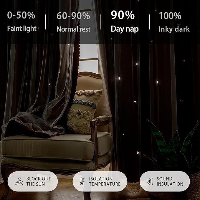 XiDi Black Out Curtains for Girls Bedroom Decor, Unicorn Curtains for Kids Room, Blackout Curtains for Living Room 72 inchs Long 52 inches Wide 2 Panel Brown