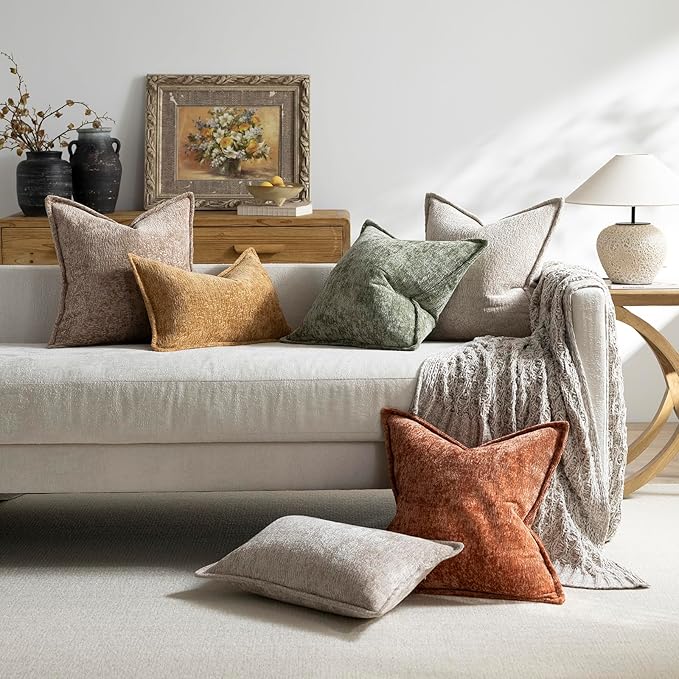 DEZENE Pack of 2 Sage Green Christmas Decorative Throw Pillow Covers 20x20 Cozy Soft Chenille Accent Vintage Square Couch Pillow Covers for Home Decor Bed Sofa Living Room