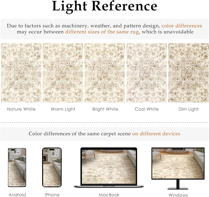 2x6 Washable Neutral Runner Rug Beige Vintage Hallway Kitchen Carpet Non-Slip Soft Low Pile Farmhouse Throw Rug for Bedroom Bathroom Laundry Living Room