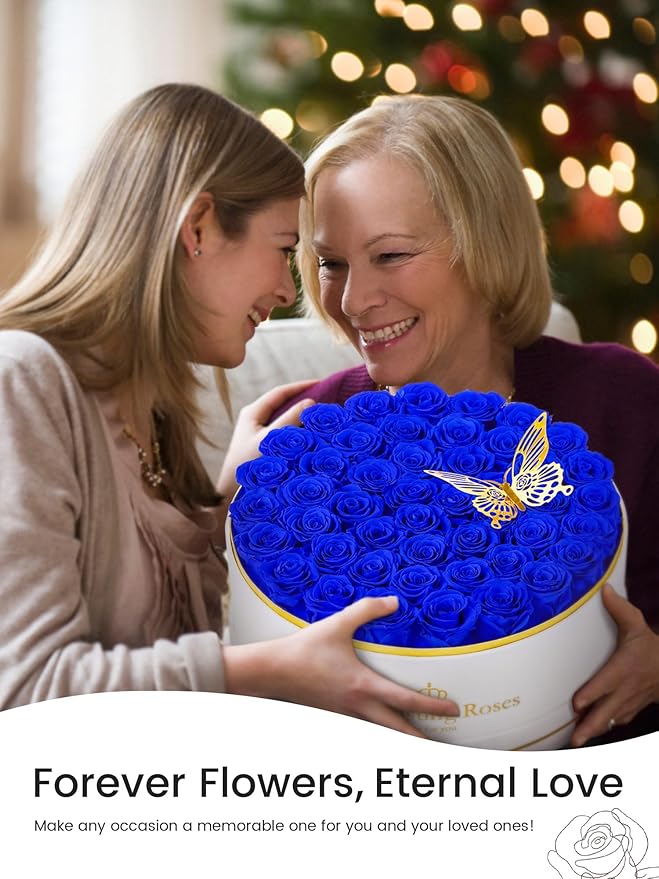 47 Preserved Roses Forever Flowers Real Roses in a Box Mother's Day Birthday Flowers for Her Mom Women Wife Valentine's Day, Royal Blue Roses