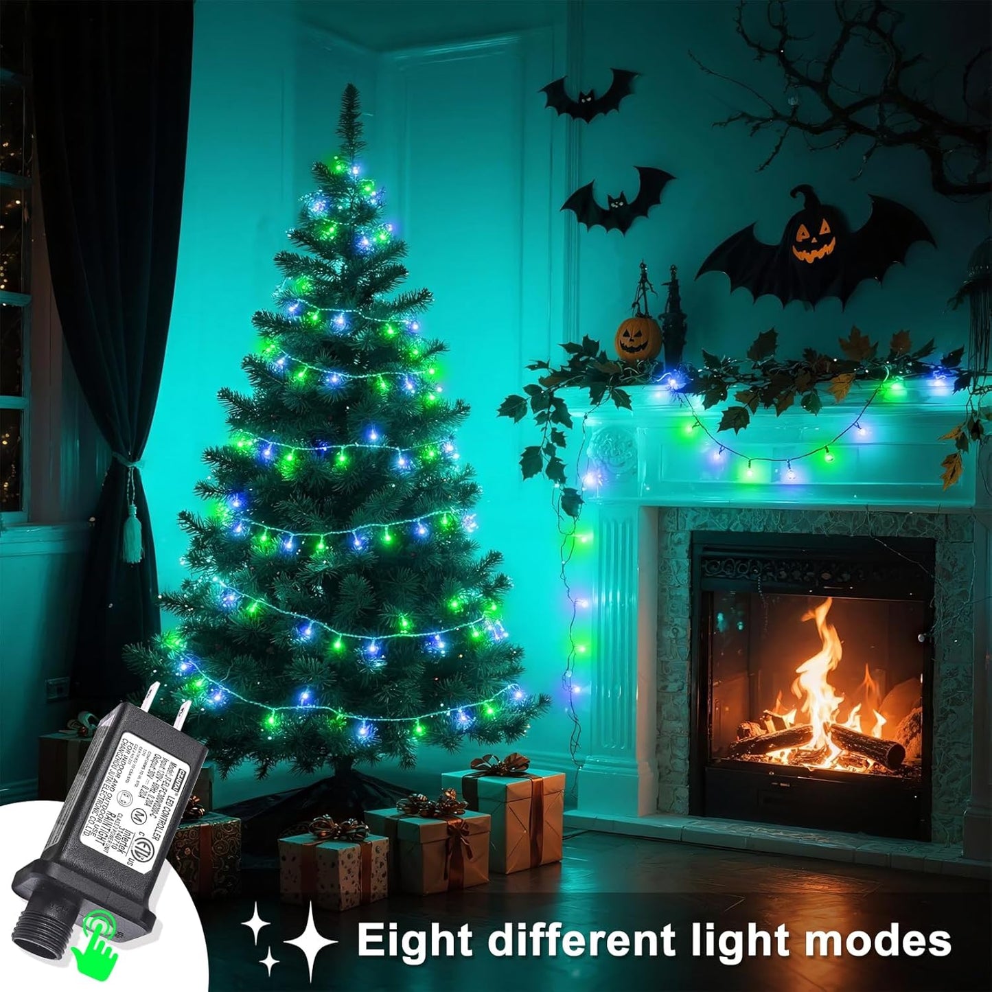 Blue Green Christmas Lights Outdoor Waterproof 131ft 400 LED Christmas Lights Clear Wire Connectable Twinkle Fairy String Light Plug in for Indoor Bedroom Wedding Classroom Tree Decorations
