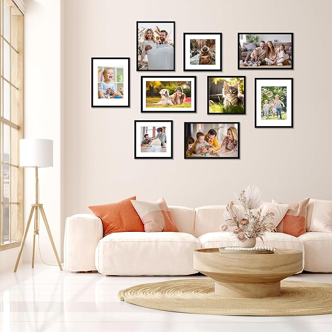 FIXSMITH 11x17 Picture Frame Set of 2, Photo Frame with HD Plexiglass, Display Pictures 9x15 with Mat or 11x17 Without Mat, Black Picture Frames Collage Wall Decor, Gallary Wall Frame