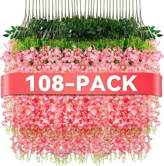 Alotiki 108 Pack Wisteria Hanging Flowers,108 Pack Fake Hanging Flowers,Wisteria Artificiales Garland for Home Wedding Arch Floral Party Garden Ceremony Outdoor Decor,3.6 Feet Long(108,Pink)