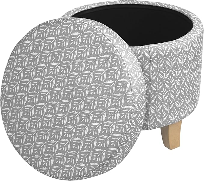 HomePop 19" Round Storage Ottoman - Light Grey Print