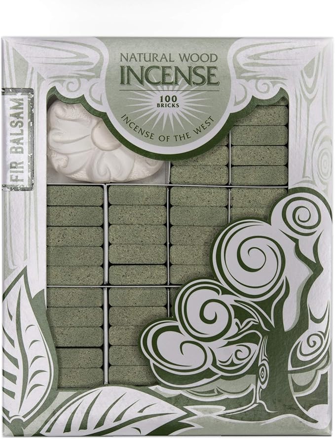 Incienso de Santa Fe - Fir Balsam Natural Wood Incense Bricks with Holder, 100 Count - Made in the USA