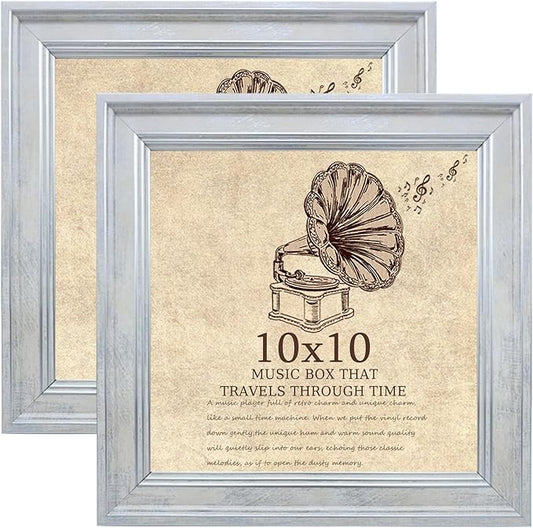 10x10 Picture Frame set of 2-Vintage Frames with Real Glass - Antique Style Frames for Wall - Ornate Frame for Rustic white Office or Home Decor Display Family Friends Wedding Gift