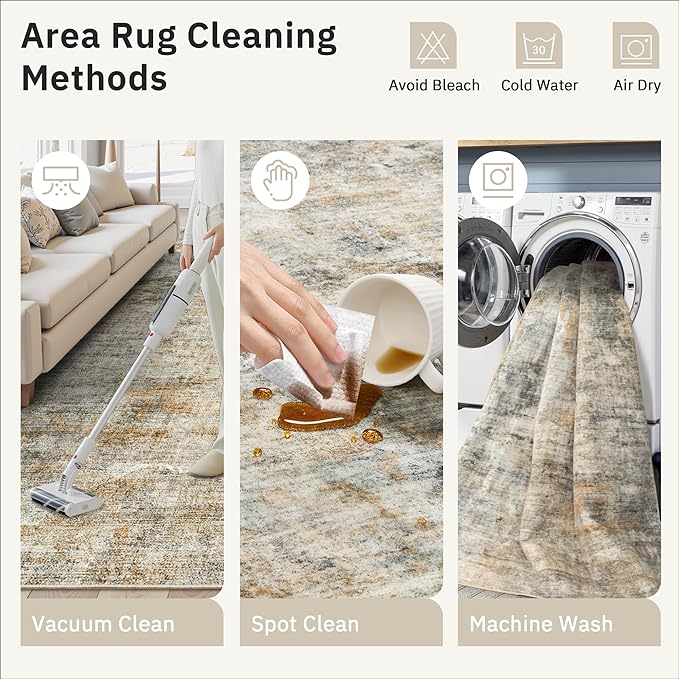 Soalmost Abstract Rug 8x10 Large Living Room Rugs Neutral Modern Washable Area Rugs for Bedroom Dining Room Non-Slip Stain Resistant Foldable Thin Rug Brown Grey