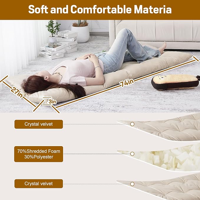 BALAPET Floor Lounger Pillow,Foldable Light Thick Tufted Floor Pillow Cushion with Elasticized Webbing for Easy Storage Floor Lounger for Meditation, Playing, Yoga, Reading, Sleeping(Beige White)