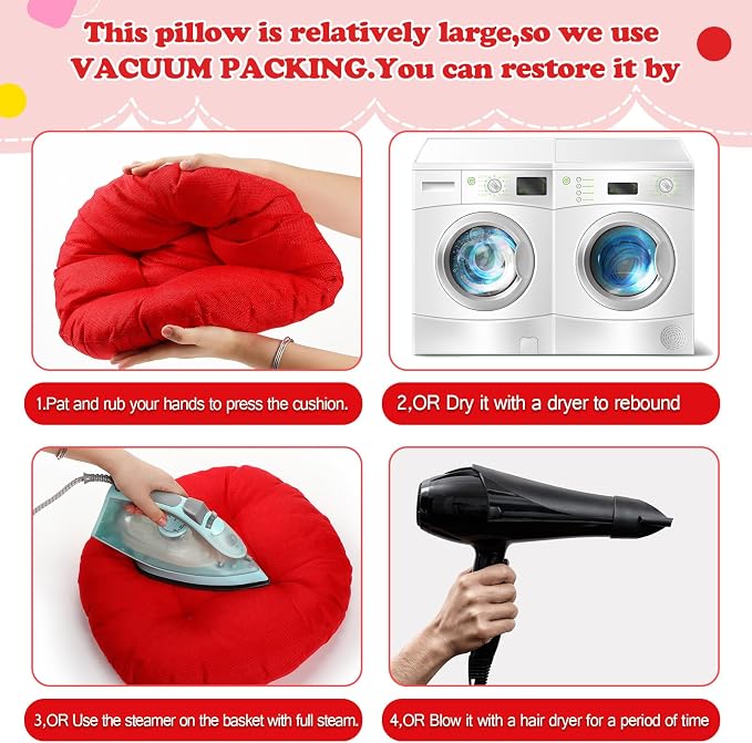 Fumete 8 Pcs 16 Inch Floor Cushions Pillow for Kids Bulk Classroom Round Flexible Seating Floor Cushions for Students Home Daycare School Reading Corner Yoga Meditation Picnic (Red)
