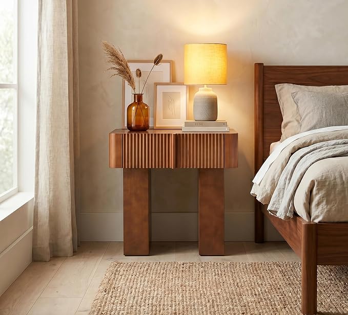 Christopher Knight Home Endes Modern Side Table with Drawer, Living Room Sofa End Table, Small Coffee Table with Storage, Walnut