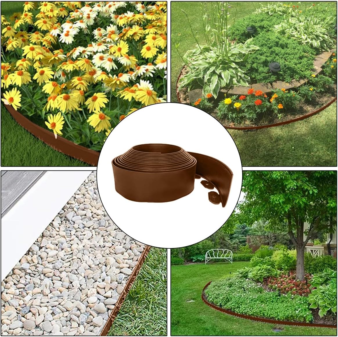 33FT Landscape Edging, 4 in Tall Garden Edging Borders,Flexible Lawn Edging with 30 Spikes,Plastic Edging Border for Garden, Flower Beds, Pavement-Brown