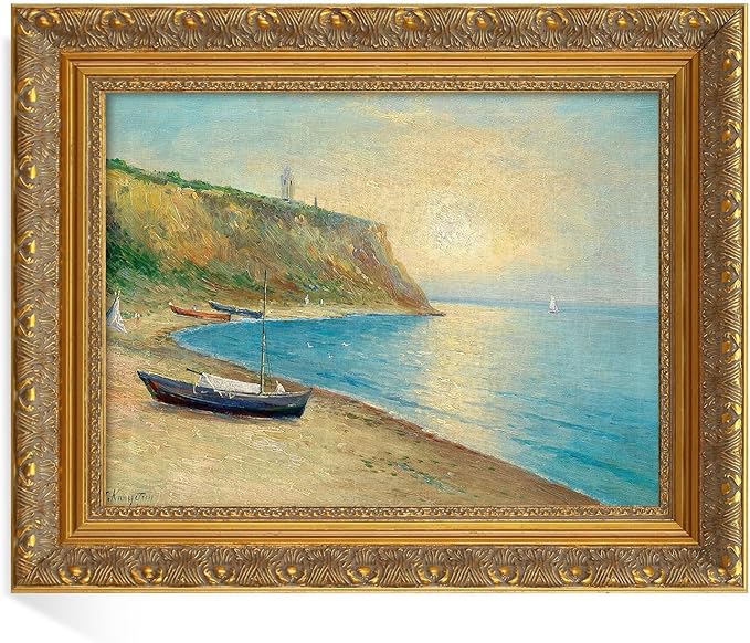 Luxury Museum Style Canvas Frame for 20x40 Oil Paintings Diamond Art Prints, 2.4” Wide DIY Wood Gold Baroque Gallery Wall Frame for Coffee Shop Dining Room Kitchen Decor, No Back & Cover