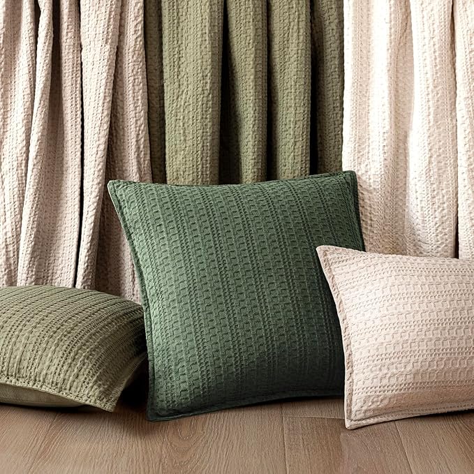 Foindtower Set of 2 Decorative Cotton Waffle Weave Throw Pillow Covers Euro Shams Cushion Covers Accent European Pillowcase for Bed Couch Sofa Bedroom Living Room Home Decor 26×26 Inch Dark Green