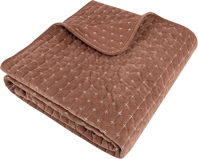 Levtex Home - Velvet Stitch - Throw - Cross Stitch Velvet - Rust with White - Quilt (50x60in.) and Sham 50x60in. - Polyester