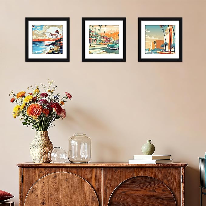 FIXSMITH 10x10 Picture Frame Set of 2, Photo Frame with HD Plexiglass, Display Pictures 8x8 with Mat or 10x10 Without Mat, Black Picture Frames Collage Wall Decor, Gallary Wall Frame