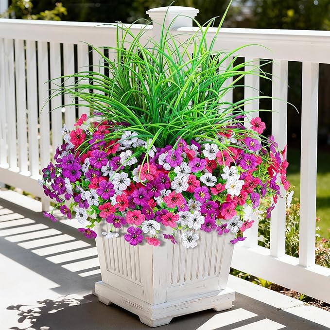 Artificial Flowers for Outdoors 14 Bundles UV Resistant Fake Flowers Daisy with Greenery Plants Faux Outdoor Flowers for Spring Summer Decoration Outdoor Faux Plants Home Window Porch Patio Yard