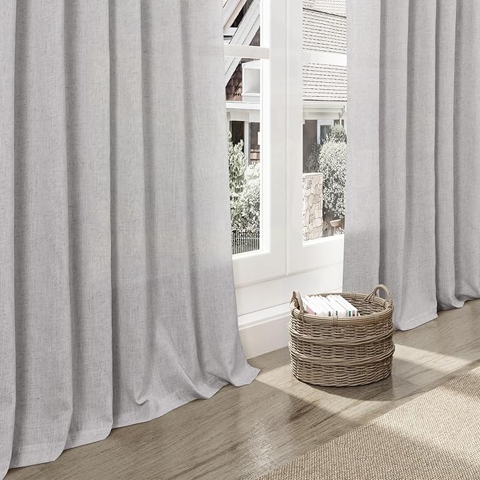 Nanspring Grey Linen Semi Sheer Curtains 72 Inches Long 2 Panels Set for Bedroom Back Tab Rod Pocket Light Filtering Drapes Cotton Textured Grey Farmhouse Living Room Curtain 52X72 Inches