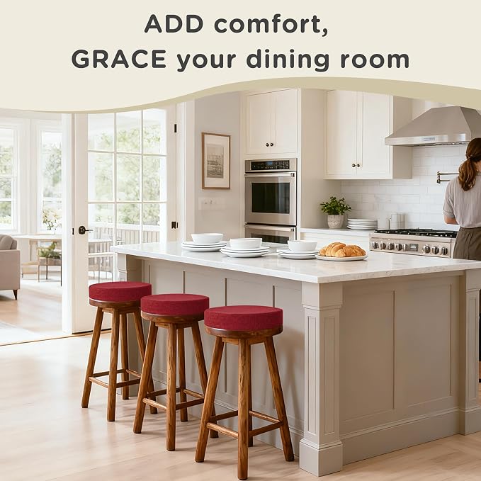 AddGrace 2.5" Thick Non Slip Round Chair Pad Set of 2, 16", Red | Machine-Washable Cover, Non-Slip, for Kitchen, Dining Room, Office, Floor, Bistro Cafe, for 16" Ottoman, 16" Round Stool