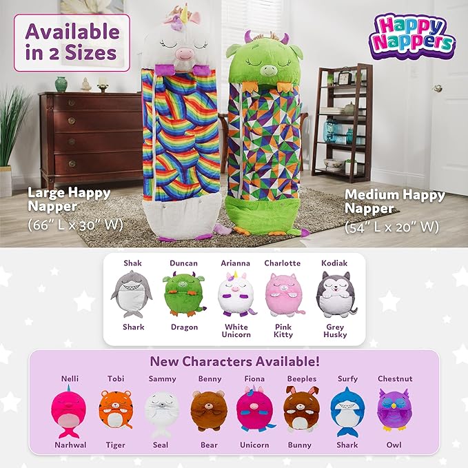 Happy Nappers Pillow & Sleepy Sack- Comfy, Cozy, Compact, Super Soft, Warm, All Season, Sleeping Bag with Pillow- Narwhal (Medium- 54” x 20”)