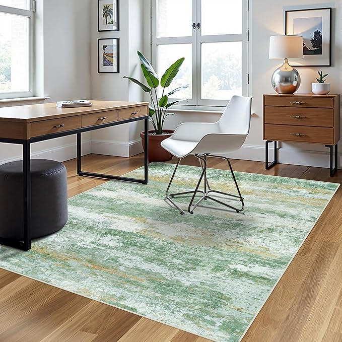 5x7 Area Rugs for Living Room Rug Washable: Abstract Rug for Dining Room Bedroom Carpet Non Slip 5 by 7 Indoor Modern Nursery Home Office Green