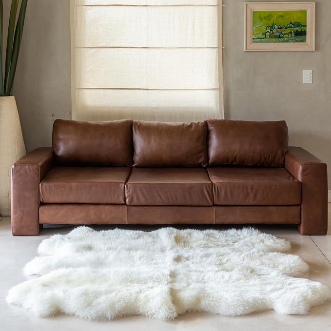 Premium 100% Genuine Sheepskin Rug 5x6 Ft – Natural White Soft & Fluffy Large Sheepskin Rug for Bedroom or Living Room – Made in Argentina