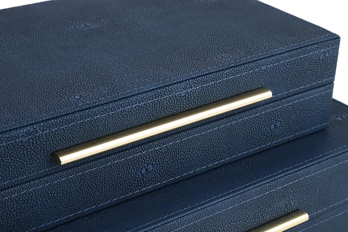 HofferRuffer Faux Leather Decorative Boxes Set of 2, Large Nesting Keepsake Box Accessory Organizer Jewelry Organizer with Hinged Lid, Stacking Storage Box Container for Home or Office (Navy Blue)