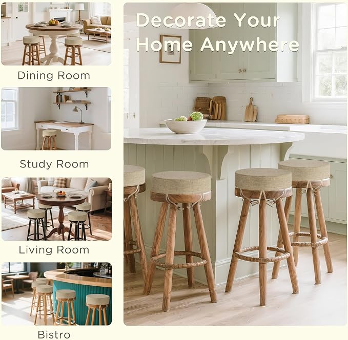 Bar Stool Cushions Round 3" Thick Round Seat Cushions for Chairs 2 Pack Non Slip Bistro Chair Pads with Machine Washable Cover (12 Inch, Beige)