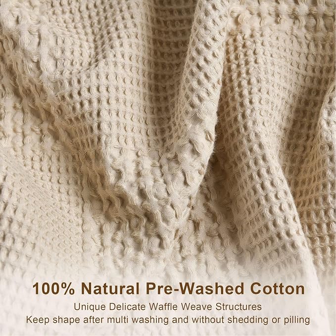Meadow Park Cotton Waffle Blanket with Sateen Binding - Full/Queen Size - Lightweight and Breathable - Taupe Color