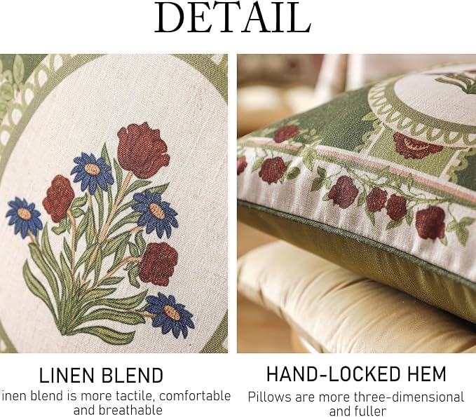 ISAENNE Elegant French Linen Throw Pillow Cover,Set of 2,18"x18"-Estonia B | Designer Vintage Square Pillow Cover,Concealed Zipper Design,Floral Pattern,Sofas,Bedroom,Living Room,Lounge Chairs