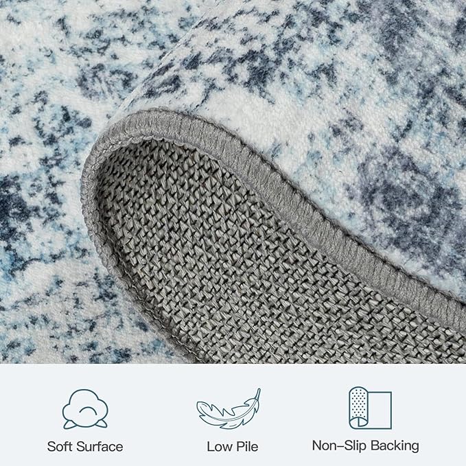 Lofus 9x12 Area Rug for Living Room, Blue Abstract Large Rugs with Non-Slip Backing, Neutral Modern Washable Carpet for Bedroom Dining Room Home Office Nursery Indoor