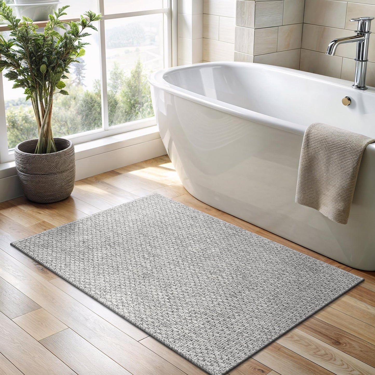 CAMILSON Easy Jute Rug 2x3, Indoor Outdoor Gray Color Farmhouse Area Rugs for Living Room and Kitchen Rug, Solid Boho Woven Design, Easy-Cleaning, Washable Outside Carpet Alfombras (2 x 3)