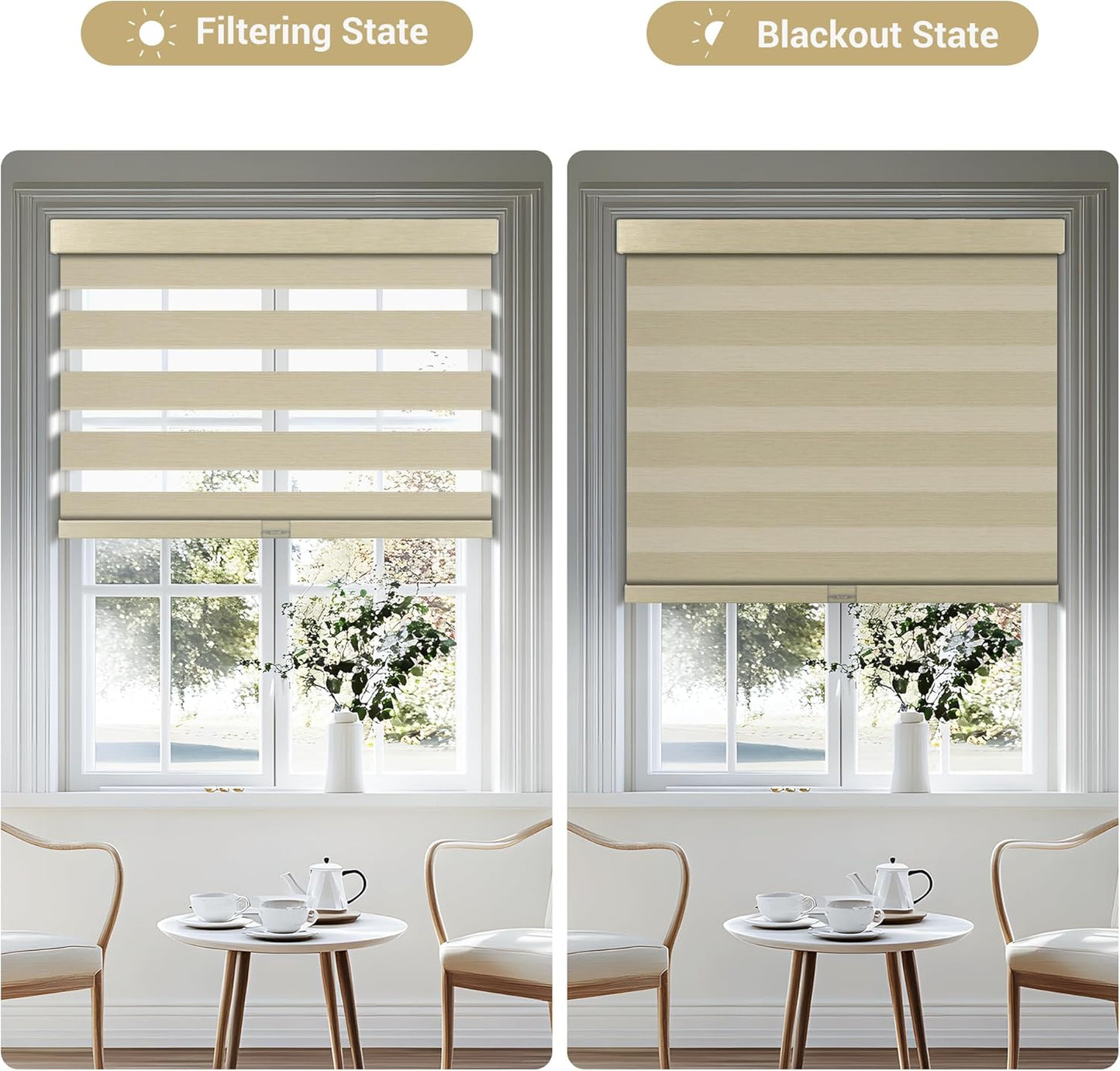 Cordless Zebra Blinds for Windows, Blackout Interior Blinds,Easy to Install,UV Protection,for Offices and Home,Custom Roller Shades, Mousse Beige,32" W x 56" H