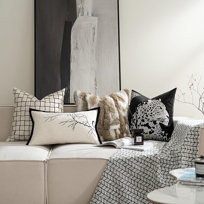Croker Horse 20x20'' inches Throw Pillow Cushion Covers - Black Embroidery Leopard Cheetah Luxury Modern Style Couch Sofa Pillow Cover for Living Room Bedroom