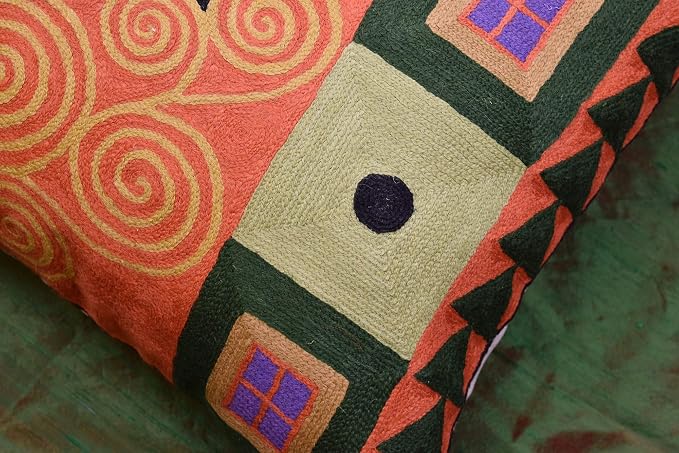 Klimt Orange Modern Throw Pillow Cover | Orange Abstract Pillow | Modern Couch Pillow | Contemporary Throw Pillows | Outdoor Pillow | Mid Century Chair Cushions | Handmade Wool Size 18x18