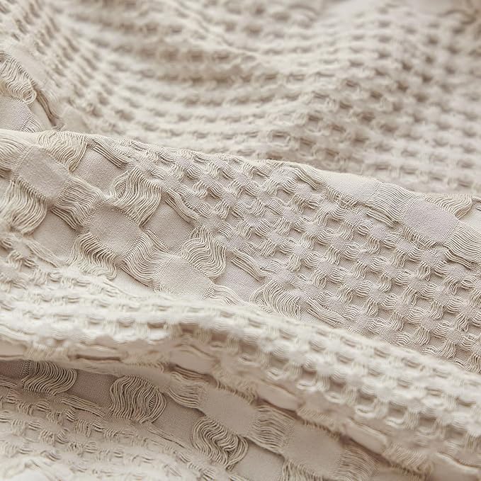 PHF 100% Cotton Ruffle Waffle Weave Euro Sham Covers, 8 Pack 26" x 26" Bed Pillow Covers for Elegant Home Decor, No Filling, Luxury Aesthetic Euro Pillow Cases for Bed, Oatmeal