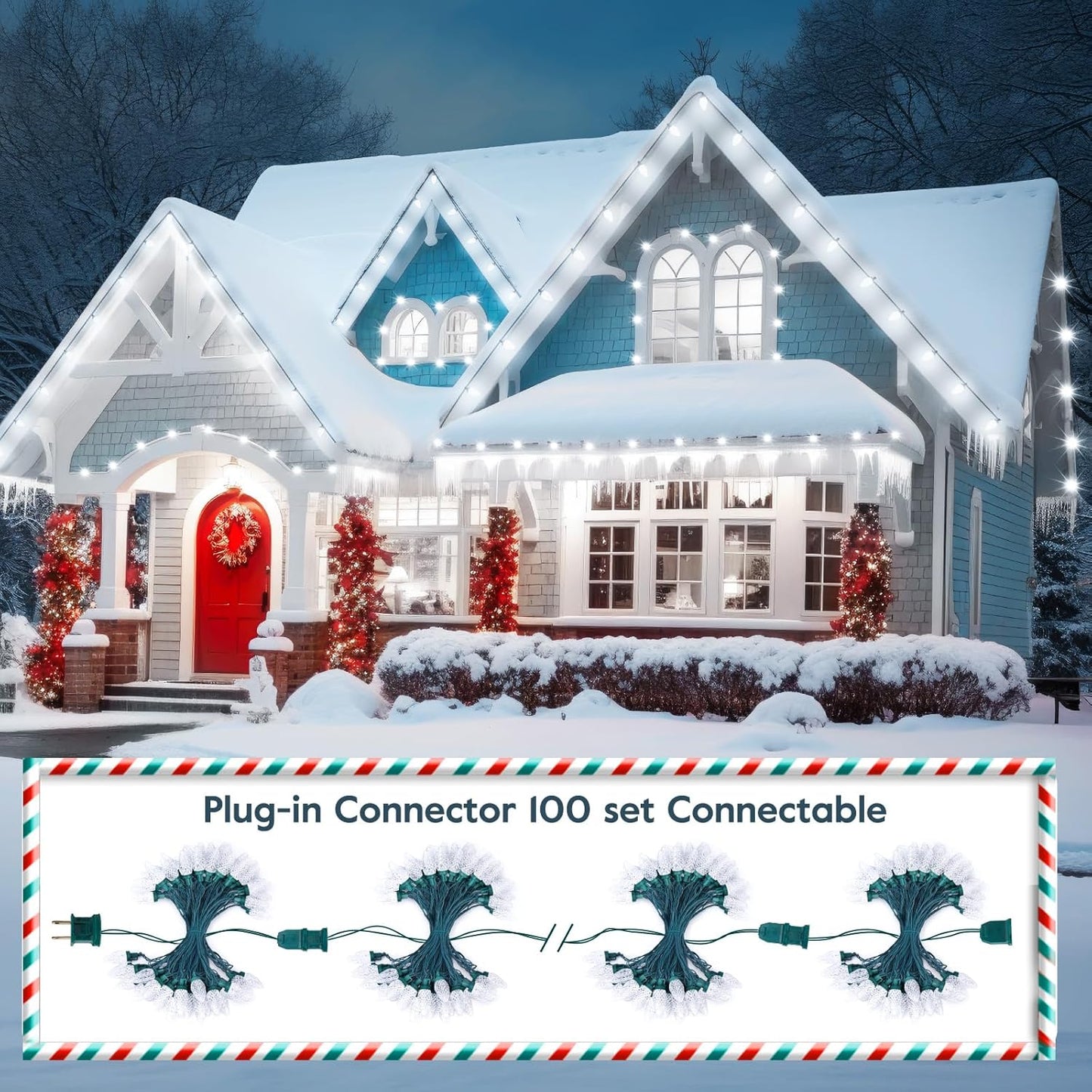 Brightown 2 Pack White C9 LED Christmas String Lights - 33ft 50 LED Waterproof Strawberry String Lights, Plug-in Extendable Green Wire Lights String for Outdoor Indoor Patio Party Decoration