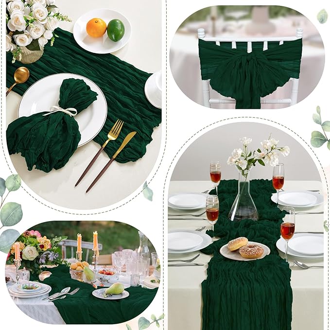 6 Pack Emerald Green Cheesecloth Table Runner 10FT Long Easter Spring Boho Gauze Table Runner Rustic Sheer Runner for Wedding Bridal Baby Shower Birthday Party Table Decor Easter Decorations