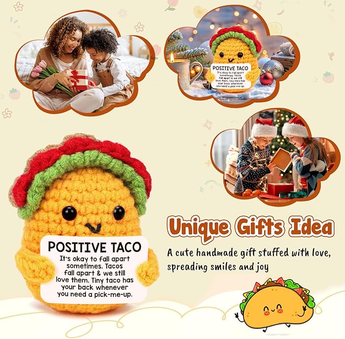 Positive Crochet Taco Birthday Gifts for Women Men Teacher Appreciation Mothers Day Graduation Gift Adult Kids Son Mom Dad Daughter Sister Friend Coworkers Self Care Emotional Inspirational Support