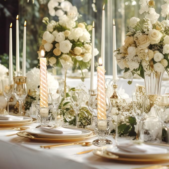 Clear Glass Candlestick Holders Taper Candle Holder Bulk 2.5 Inch Candle Stick Holder for Table Centerpiece Mantel Wedding Housewarming Gift Rustic Vintage Valentines Dinning Decoration