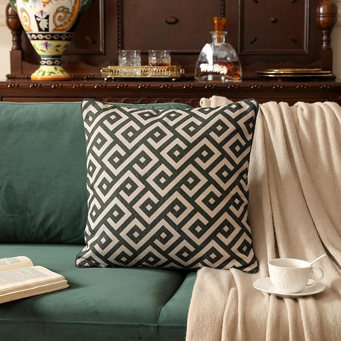 ISAENNE Vintage Elegant Linen Square Throw Pillow Cover,18"x18"-Murad B | Designer French Pillow Cover,Concealed Zipper Design,Sofa,Bedroom,Living Room,Lounge Chairs,All Season Home Decor