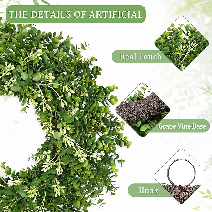 26 Inch Large Greenery Eucalyptus Boxwood Wreaths Artificial Easter Summer Spring Wreaths for Front Door Outdoor All Season Spring Decorations for Home Porch Room Window Wall Farmhouse (Berries)