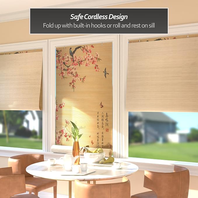 Red Lantern Bamboo Window Shade Blind - Sakura Blossom 36" Wide