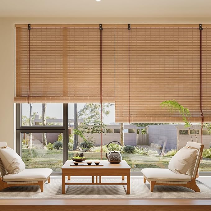 Yutianli Bamboo Blinds Roller Shades for Windows Bamboo Shades for Indoor and Outdoor Patio Style B 24" W x 75" H