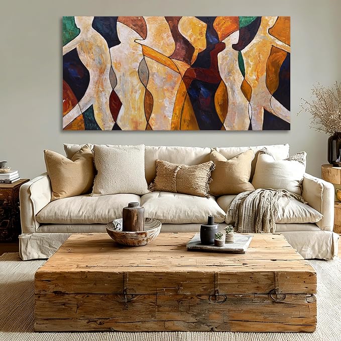 Hue7Art Modern Abstract Canvas Wall Art Colorful Contemporary Figurative Painting Minimalist Poster for Living Room Bedroom Office Above Sofa Wall Decor 29x58 Inch