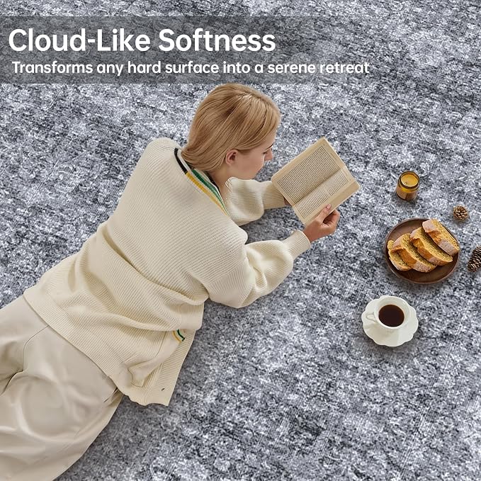 Sasttie Round Rugs 6ft, Ultra-Soft Washable Circle Rug, Low Pile Foldable Thin rugs with Non-Slip Backing, Skin-Friendly Stain Resistant Carpet for Living Room, Bedroom, Kitchen, Dorm, 6ft, Black Grey