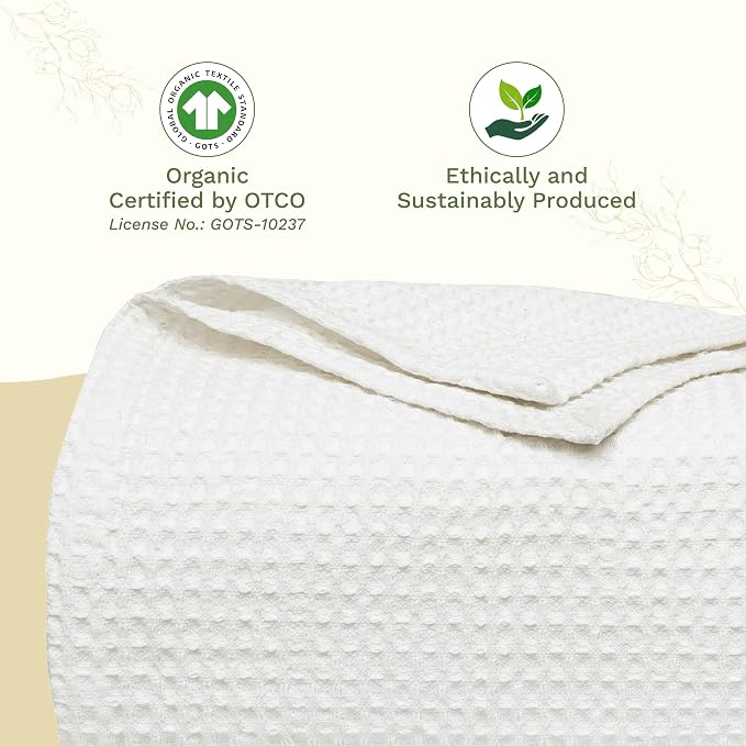Organic Cotton White King Blanket - 100% Cotton, Waffle Weave, Breathable Bed Blanket - Extra Large, Lightweight, Premium Cotton Blanket - 108”x92” (White - King/California-King)
