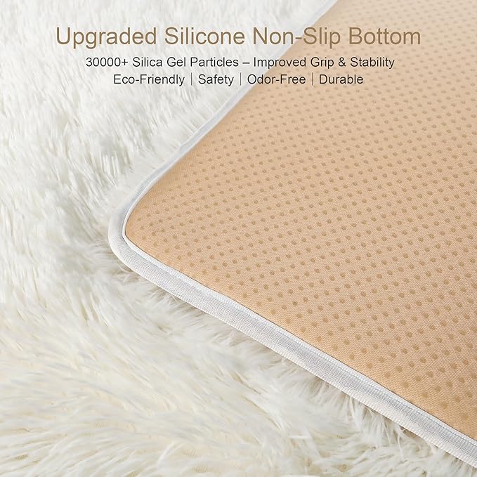KICHOWUA Thick Area Rug 4x6 Cream White Fluffy Shag for Bedroom, Soft Washable Fuzzy Shaggy Non-Slip Plush Carpet for Living Room, Modern Furry Rugs for Kids Nursery Baby Boys Girls Dorm, Ivory